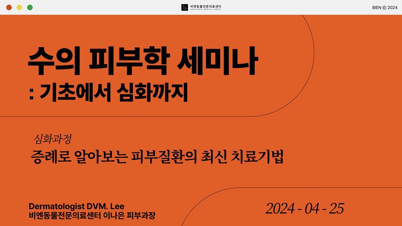 비엔 수의 피부학 세미나 심화과정 : 증례로 알아보는 피부질환의 최신 치료기법 240425