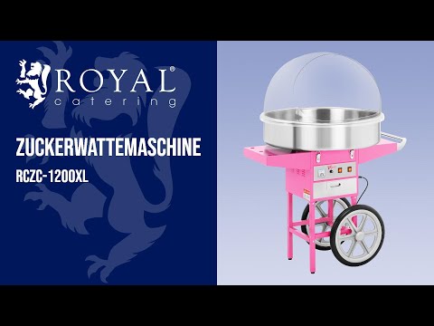 Video - Zuckerwattemaschine mit Wagen - 72 cm - 1200 W - Spuckschutz - pink - Royal Catering