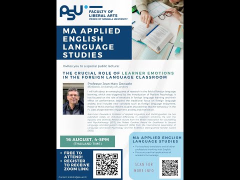 Public lecture: The crucial role of learner emotions in the foreign language classroom (J-M Dewaele)