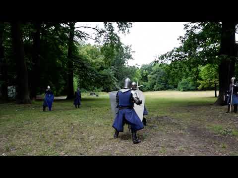 Stage combat with 14c Knights: Wooden drop shield vs Steel heater shield