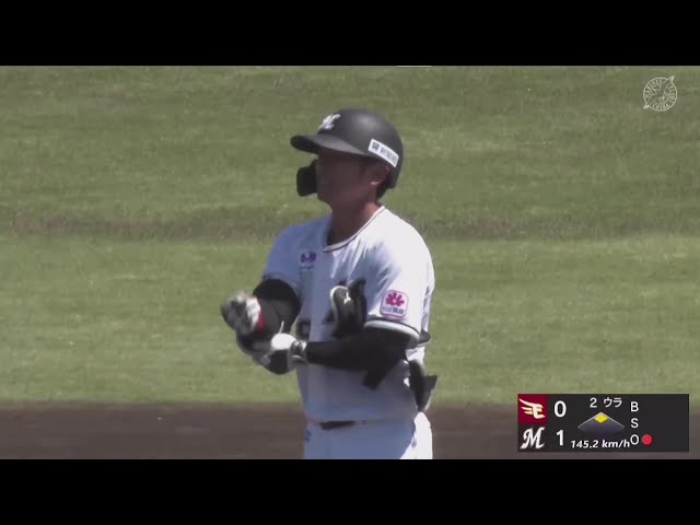 【ファーム】打球はセンターの頭上を越える!! マリーンズ・立松由宇 先制のタイムリー2ベースヒットを放つ!! 2025年4月16日 千葉ロッテマリーンズ 対 東北楽天ゴールデンイーグルス