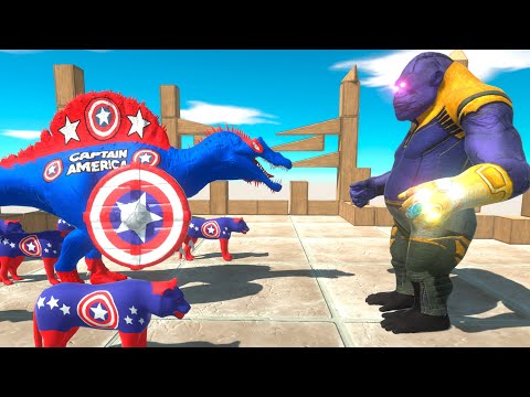 ⚡ CAPTAIN AMERICA SPINOSAURUS vs THANOS GORO THE GIANT DEATH RUN- 🦖 Animal Revolt Battle Simulator 🦕