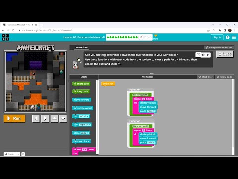 L20-13 |Code.org | Express-2021 | Lesson 20:  Functions in Minecraft | level 13