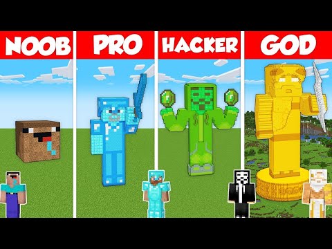 TREASURES STATUE HOUSE BUILD CHALLENGE - Minecraft Battle: NOOB vs PRO vs HACKER vs GOD / Animation