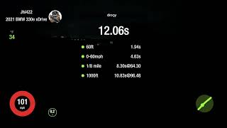 2021 330e xDrive 12.97s @104 in 1/4 mile Dragy