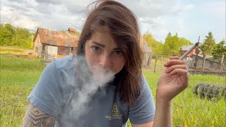 Woman Smoking Cigarettes and Hanging Out at a Farm 🦃 🦙🐐