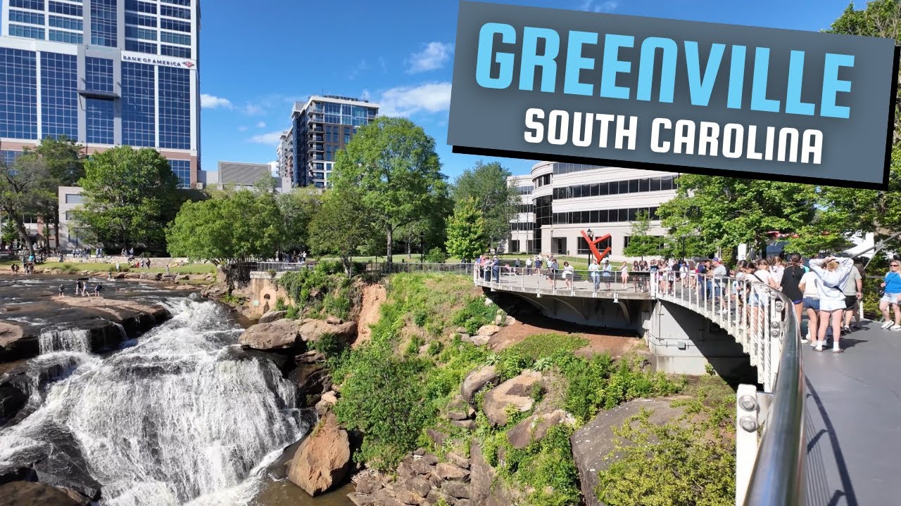 Immersive street-level walking tour through Greenville, SC, United States, showcasing authentic urban landscapes, local architecture, and the vibrant atmosphere of the city's neighborhoods