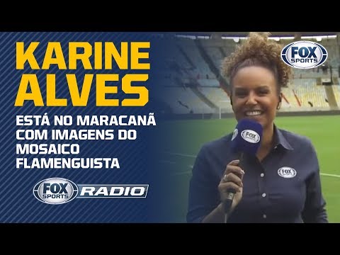 É UMA TAÇA? Karine Alves está no Maracanã com imagens do mosaico flamenguista