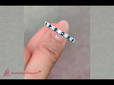 Half Eternity Diamond Wedding Band With Sapphire In 18K White Gold #diamondband