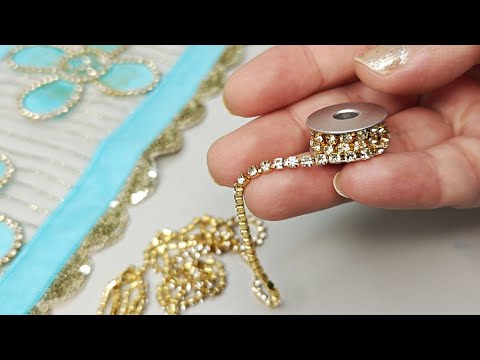 stone chain और Organza Fabric से बनाएं ख़ूबसूरत Design/ Attractive Sewing Machine Embroidery Design