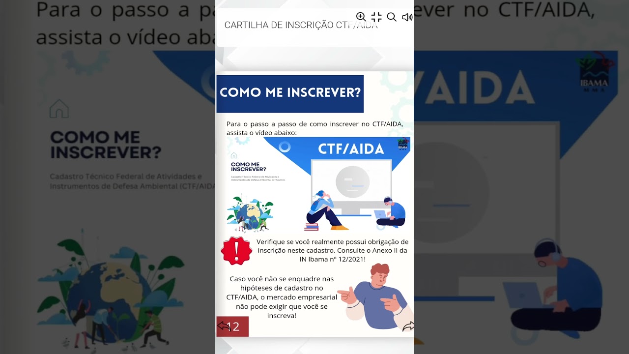 Cartilhas interativas sobre inscrição de pessoas físicas e jurídicas no CTF/AIDA