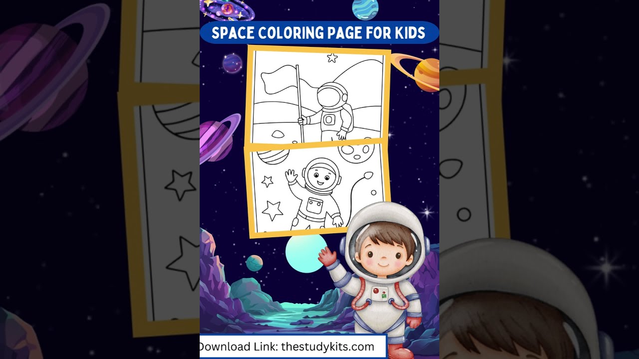 Space Coloring Page for Kids   Astronaut and Alien Coloring Fun