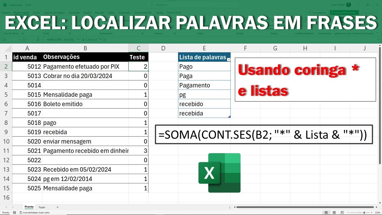 Excel: Localizar Palavras em Frases