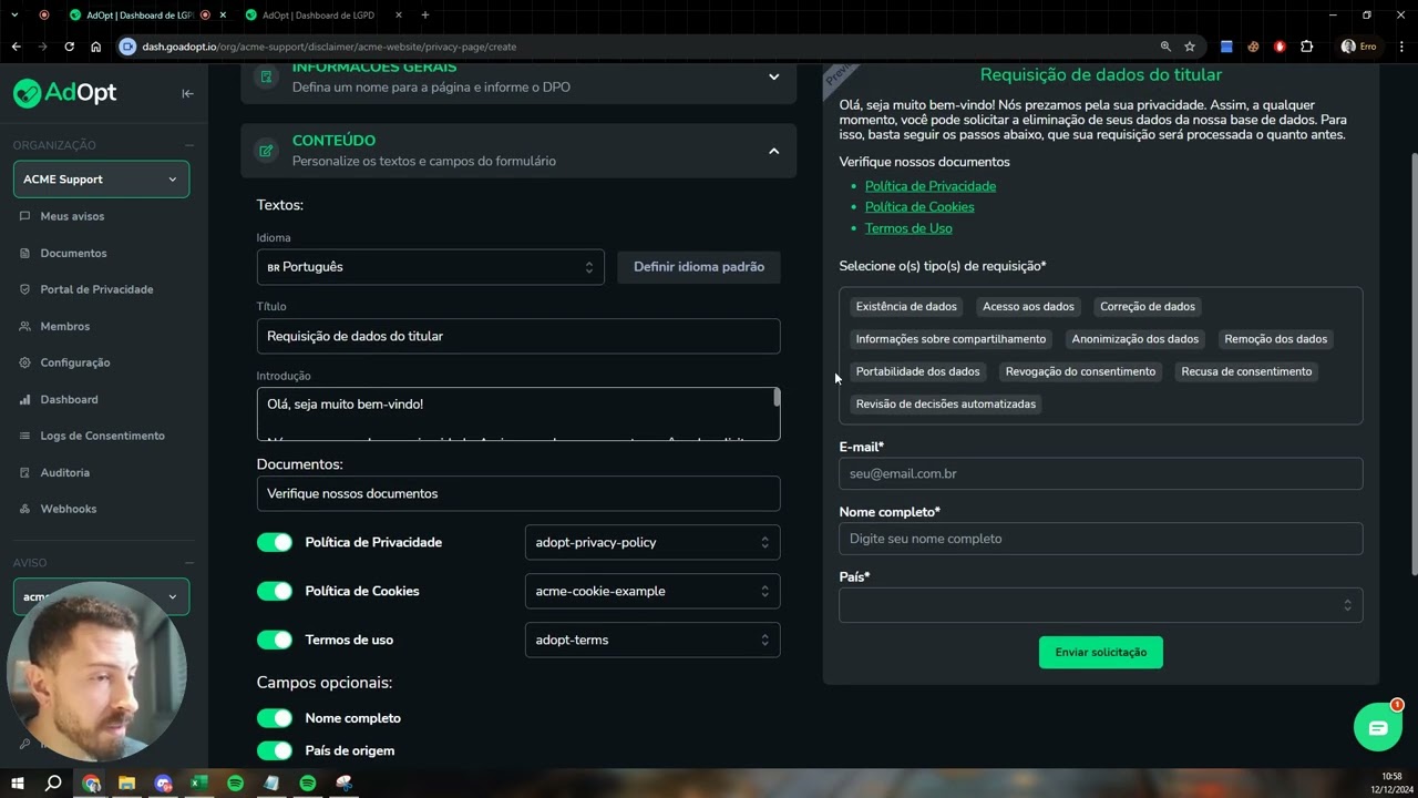 Página de Privacidade: Gerencie suas requisições de opt-out facilmente na AdOpt