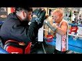 KICKBOXING CHAMPION TAKERU SEGAWA BLASTING MITTS! GOING ALL OUT IN FINAL SECONDS OF BOXING TRAINING