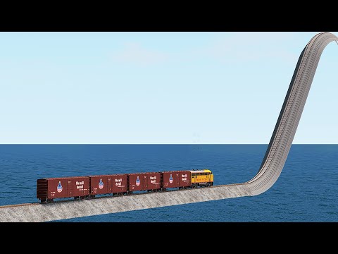 Train vs Impossible Hill Rail Track Climb vs Deepwater - BeamNG.Drive