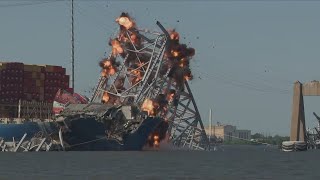 Demolition at Baltimore bridge collapse site Screenshot