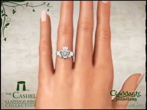 The Cashel Claddagh Ring In White Gold & Diamond Hand View