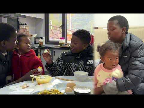 Husband is away! Solo parenting today: Brother does homework, sister recites poems