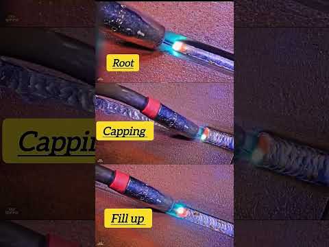 MIG welding a root , fill and cap.