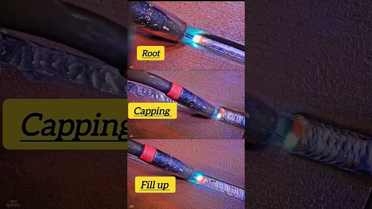 MIG welding a root , fill and cap.