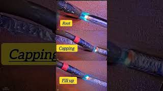 MIG welding a root , fill and cap.