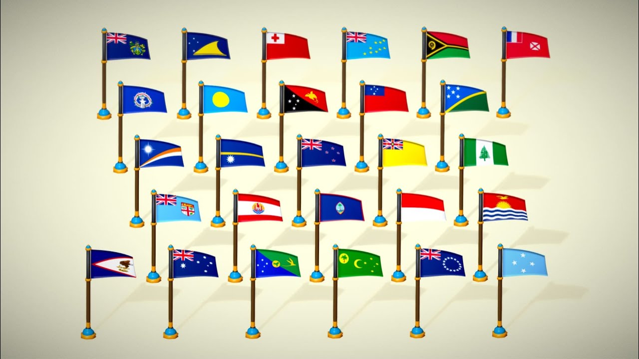 Oceania Countries Flags Pack Toon Style Low Poly Australian Region 3D Model