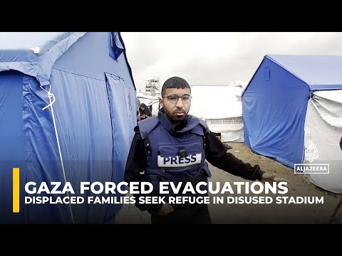Forced Israeli evacuations push displaced families into overcrowded tents at Gaza's Yarmouk Stadium