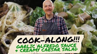 Live Cook-Along: Creamy Plant-Based Garlic Alfredo Pasta & Caesar Salad (Oil-Free & Vegan!)