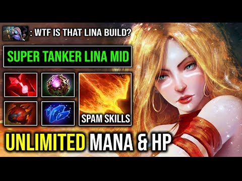 EPIC Tanker Lina Heart + OC Bloodstone 100% Unlimited Mana & HP Regen with 1 Shot Laguna DotA 2