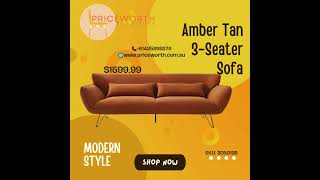 Amber Tan 3-Seater Sofa $1599.99 #sale #sofa #livingroomfurniture #home #sofachesterfield #furniture