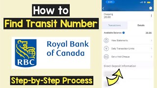 Find RBC Transit Number | Find Transit Number of Royal Bank of Canada Account | RBC App View Transit