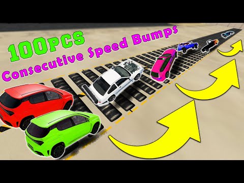100 Consecutive Speed Bumps High Speed, Testing Cars | BeamNG.drive