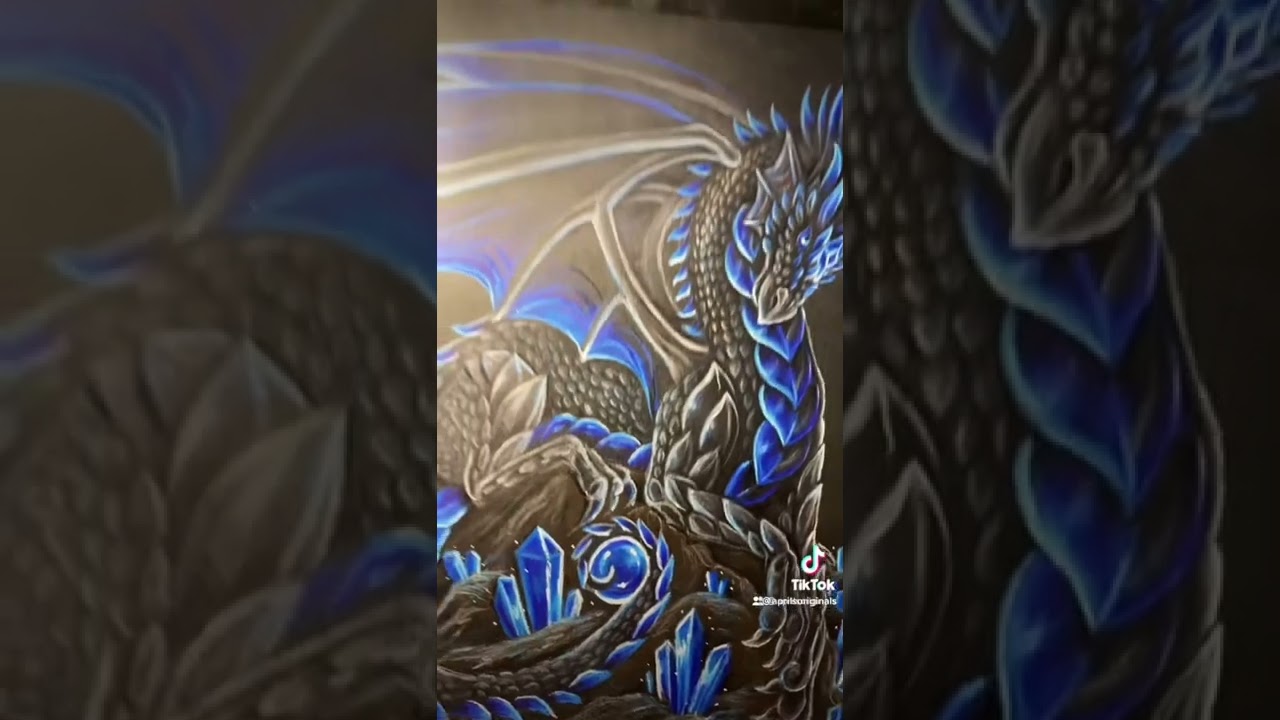 Blue crystal dragon prismacolor pencil illustration💙✨ fantasy dragon art 🖤☺️✨