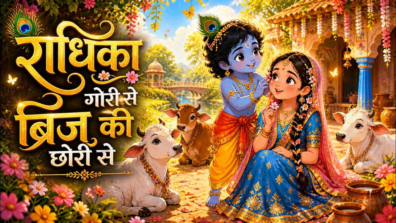 राधिका गोरी से ब्रिज की छोरी से | Animated Krishna Bhajan for Kids & Family | Joyful Devotional Song — Vrinda Ke Geet
