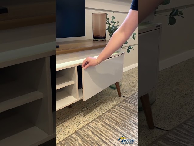 Rack com Painel para TV Até 50 Polegadas Lumina com Led 2 Portas Pinho/Off White - Artely Móveis