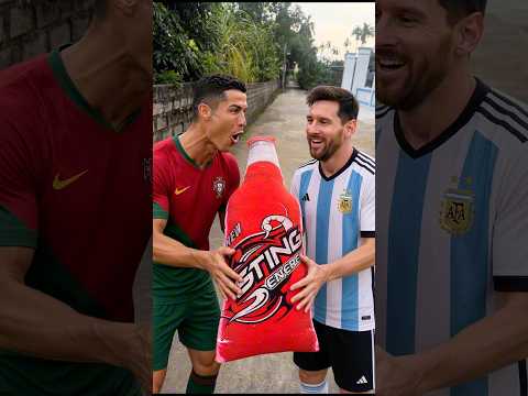 Ronaldo and Messi get to drink from a giant water bottle for the first time.