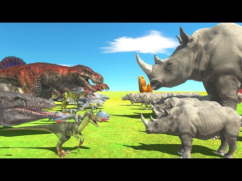 [ Rhinoceros Challenge ]  Aquatics VS Carnivorous Dinosaurs - Animal Revolt Battle Simulator