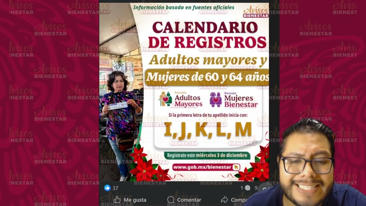 HOY 3 DE DICIEMBRE estas letras les toco registro a pensión adulto mayor y pensión mujeres bienestar