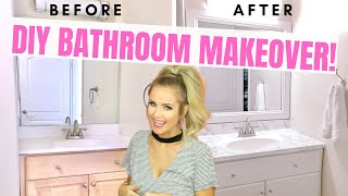 DIY Easy Bathroom Makeover Transformation | Faux Marble/Framed Mirror/No-Paint/Cheap // Lindsay Ann
