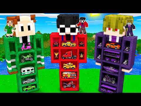 We Built CAR GARAGES Inside GIANT Minecraft Statues!
