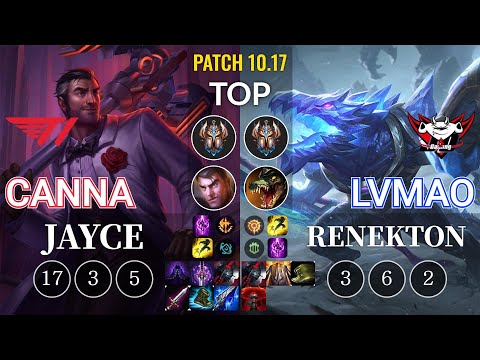 T1 Canna Jayce vs JDG LvMao Renekton Top - KR Patch 10.17