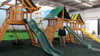 Angled-Base Wooden Playsets with Tire Swings
