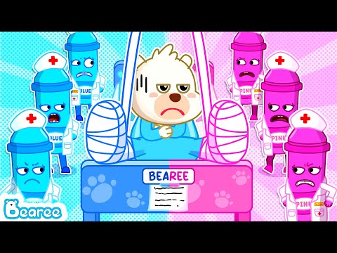 🏥🏩 Pink vs Blue Crayons Doctor Team | Funny Stories About Bearee Got a Boo Boo | Bearee Kids Show