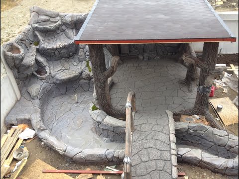 Водопад Беседка Мостик Деревья из АРТ бетона после покраски.