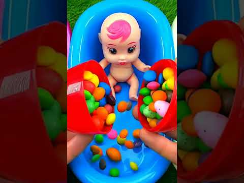 Oddly Satisfying Video | Full of 3 Rainbow BathTubs Candy with M&M's Magic Slime Cutting ASMR