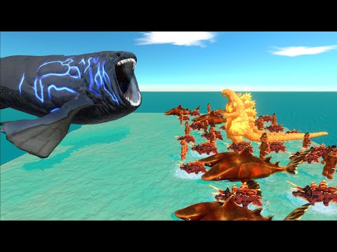 Aquatics Battle - Team Bloop VS Team Orange Burning Godzilla - Animal Revolt Battle Simulator