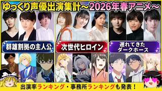 【ゆっくり声優出演集計】出演率で見る出演数ランキング～2026年春アニメ編～