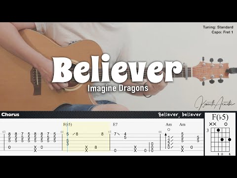 Believer - Imagine Dragons | Fingerstyle Guitar | TAB + Chords + Lyrics