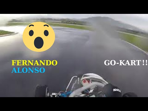 Fernando Alonso driving Go-Kart on WET TRACK
